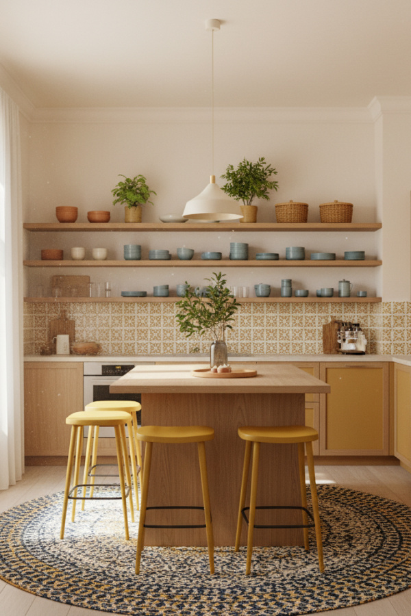 Japandi Kitchen Shelving, Open Walnut Wood, Minimal Display Storage, Vibrant Calm Kitchen Japandi Kitchen Shelving, Open Walnut Wood, Minimal Display Storage, Vibrant Calm Kitchen