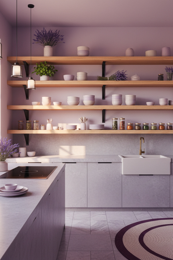 Japandi Kitchen Shelving, Black Metal Brackets, Natural Wood Shelves, Vibrant Clean Kitchen Japandi Kitchen Shelving, Black Metal Brackets, Natural Wood Shelves, Vibrant Clean Kitchen