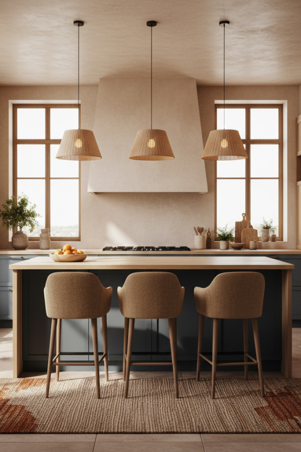 Kitchen Cabinets, Slate Gray Island Natural Birch Perimeter, Cool Warm Balance, Sunlit Minimalist Kitchen Kitchen Cabinets, Slate Gray Island Natural Birch Perimeter, Cool Warm Balance, Sunlit Minimalist Kitchen