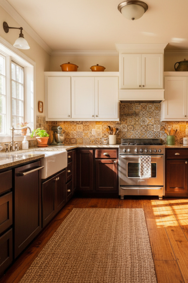 Kitchen Cabinets, Espresso Brown Lower White Upper, Classic Two-Tone Combo, Sunlit Timeless Kitchen Kitchen Cabinets, Espresso Brown Lower White Upper, Classic Two-Tone Combo, Sunlit Timeless Kitchen