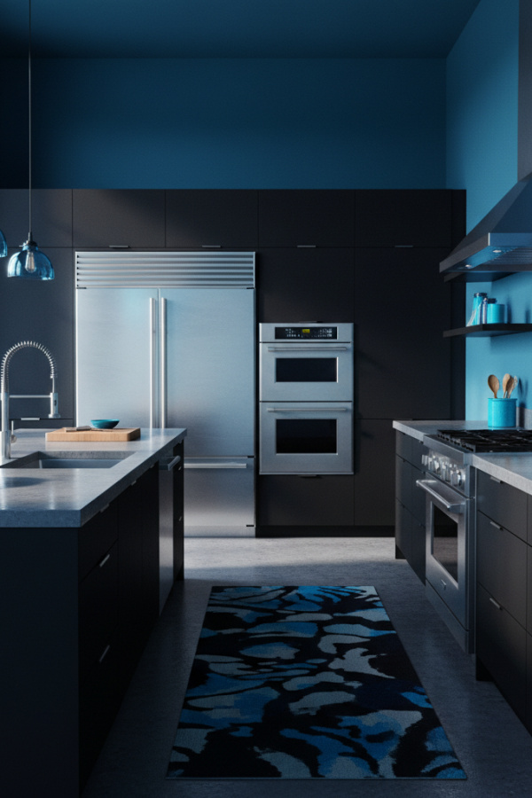 Kitchen Cabinets, Matte Black Cabinetry Stainless Steel Appliances, Sleek Monochrome Pairing, Vibrant Industrial Kitchen Kitchen Cabinets, Matte Black Cabinetry Stainless Steel Appliances, Sleek Monochrome Pairing, Vibrant Industrial Kitchen