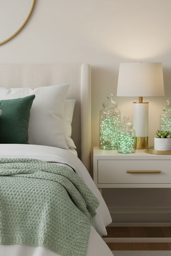 Mint Green LED Fairy Lights In Glass Jar Clusters For Bedroom Nightstands Mint Green LED Fairy Lights In Glass Jar Clusters For Bedroom Nightstands