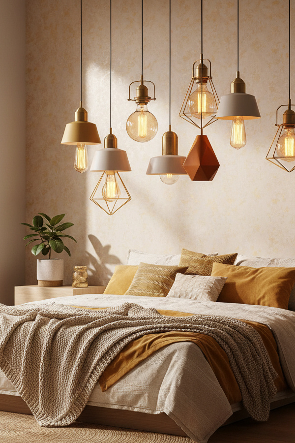 Warm Amber LED Edison Bulbs In Industrial Bedroom Pendant Lights Warm Amber LED Edison Bulbs In Industrial Bedroom Pendant Lights