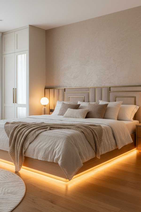 Under-Bed LED Lighting For Soft Bedroom Ambient Glow Under-Bed LED Lighting For Soft Bedroom Ambient Glow