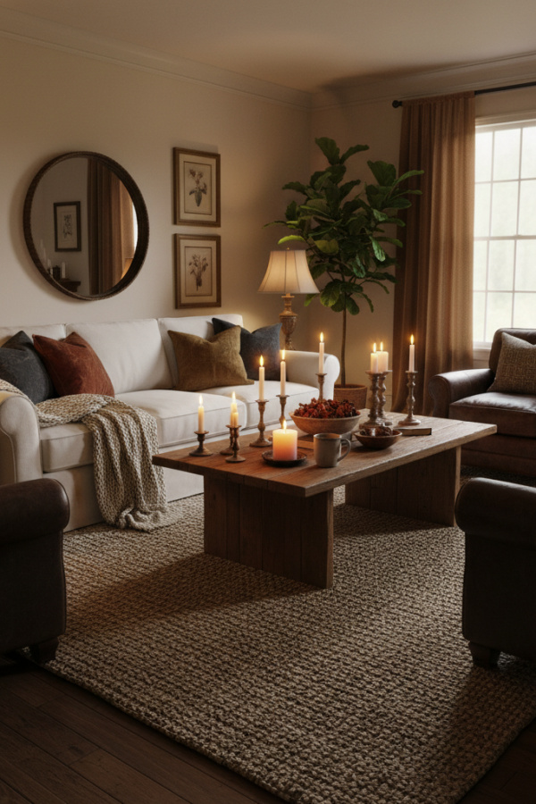 Living Room Dark Wood Floor, White Slipcovered Sofa, Beige Walls, Natural Woven Rug, Sunlit Airy Space Living Room Dark Wood Floor, White Slipcovered Sofa, Beige Walls, Natural Woven Rug, Sunlit Airy Space