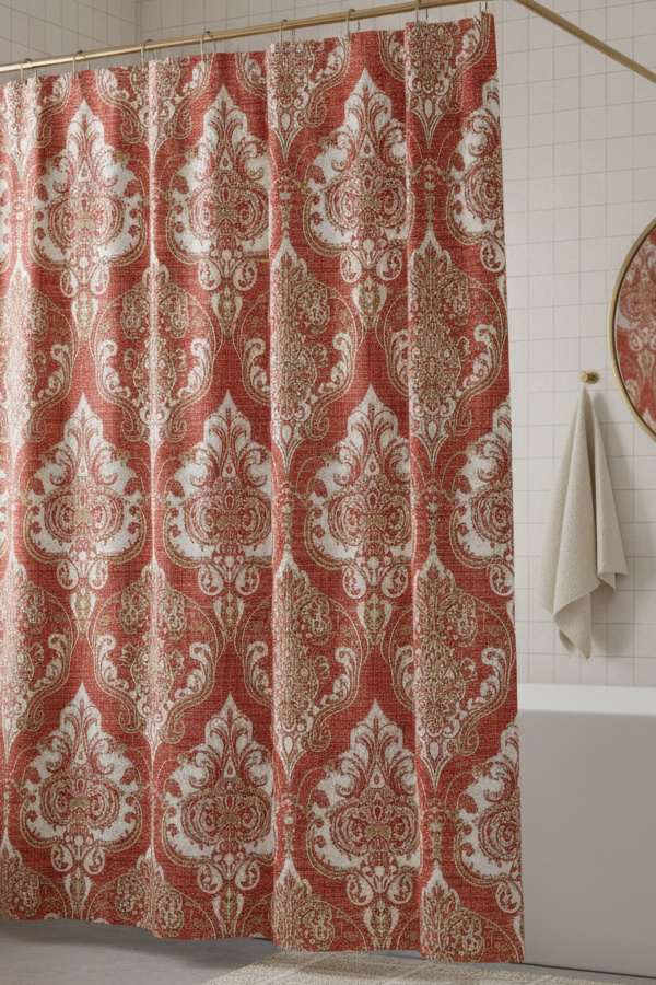 Damask Pattern Shower Curtain With Intricate Design