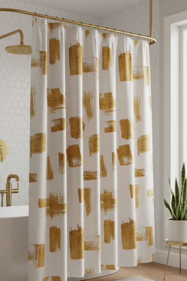 Shower Curtain With Brass Grommet Hardware