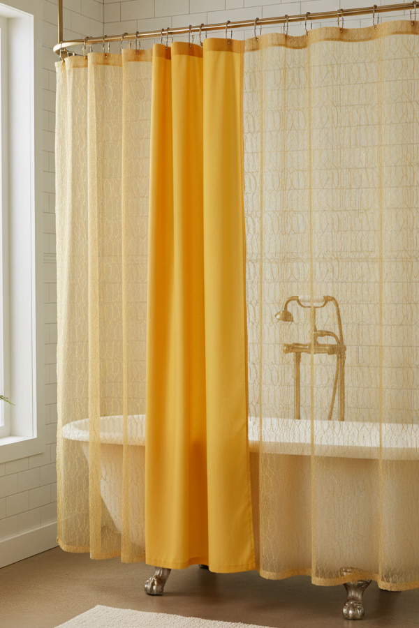 Double-Layered Shower Curtain With Sheer Overlay