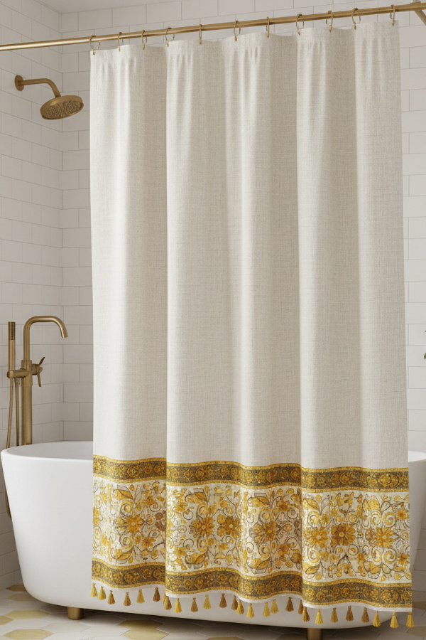 Embroidered Border Shower Curtain With Elegant Detail