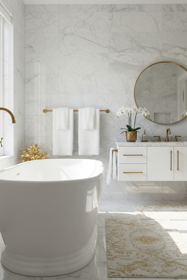 Modern Glamorous Shine Master Bath Tub, White Marble Freestanding Tub, Glossy Marble Finish Modern Glamorous Shine Master Bath Tub, White Marble Freestanding Tub, Glossy Marble Finish