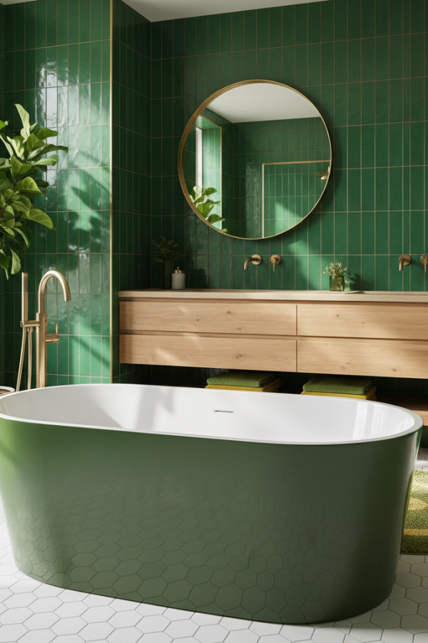 Modern Sultry Charm Master Bath Tub, Olive Green Porcelain Tub, Polished Olive Finish Modern Sultry Charm Master Bath Tub, Olive Green Porcelain Tub, Polished Olive Finish