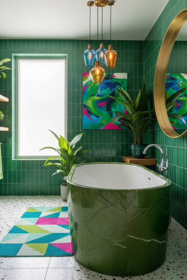 Modern Eclectic Pop Master Bath Tub, Olive Green Marble Tub, Polished Marble Finish Modern Eclectic Pop Master Bath Tub, Olive Green Marble Tub, Polished Marble Finish