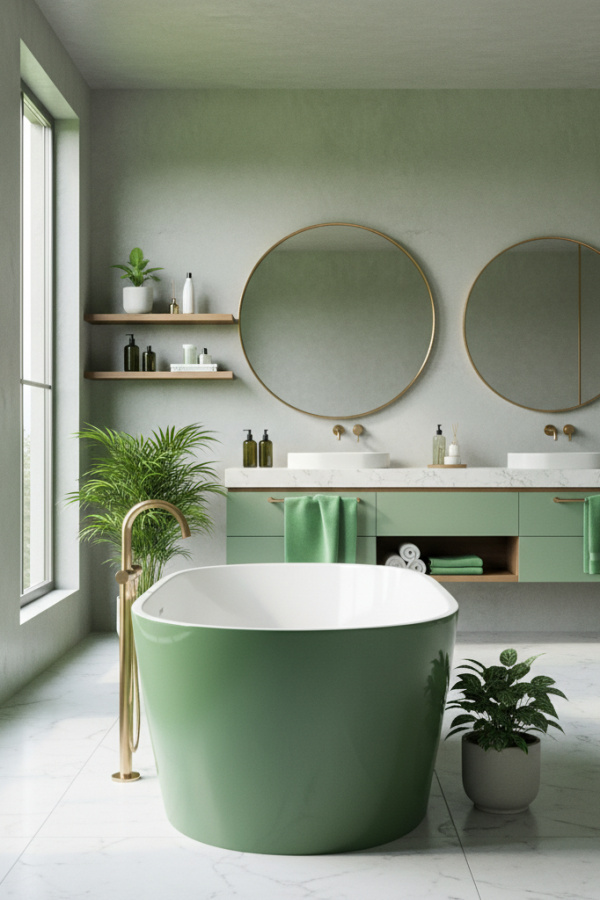 Modern Vibrant Bliss Master Bath Tub, Sage Green Soaking Tub, Glossy Sage Finish Modern Vibrant Bliss Master Bath Tub, Sage Green Soaking Tub, Glossy Sage Finish