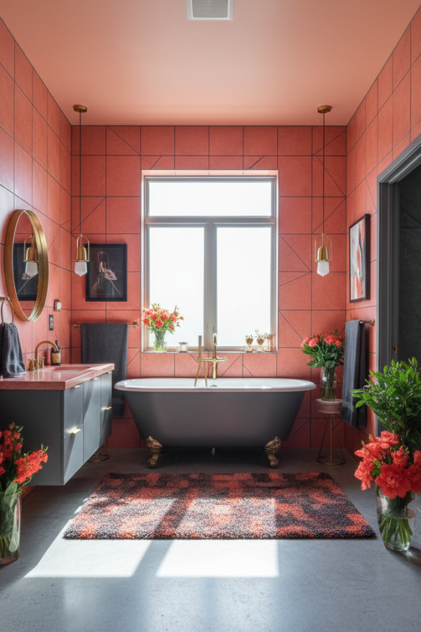 Modern Edgy Glam Master Bath Tub, Charcoal Gray Clawfoot Tub, Matte Charcoal Finish Modern Edgy Glam Master Bath Tub, Charcoal Gray Clawfoot Tub, Matte Charcoal Finish