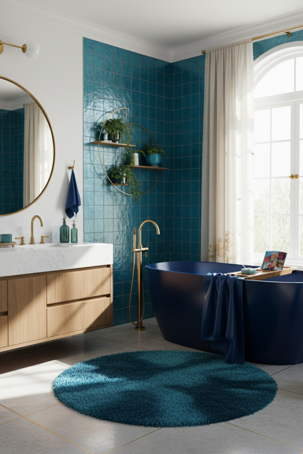 Modern Bold Tranquility Master Bath Tub, Navy Blue Soaking Tub, Satin Navy Finish Modern Bold Tranquility Master Bath Tub, Navy Blue Soaking Tub, Satin Navy Finish