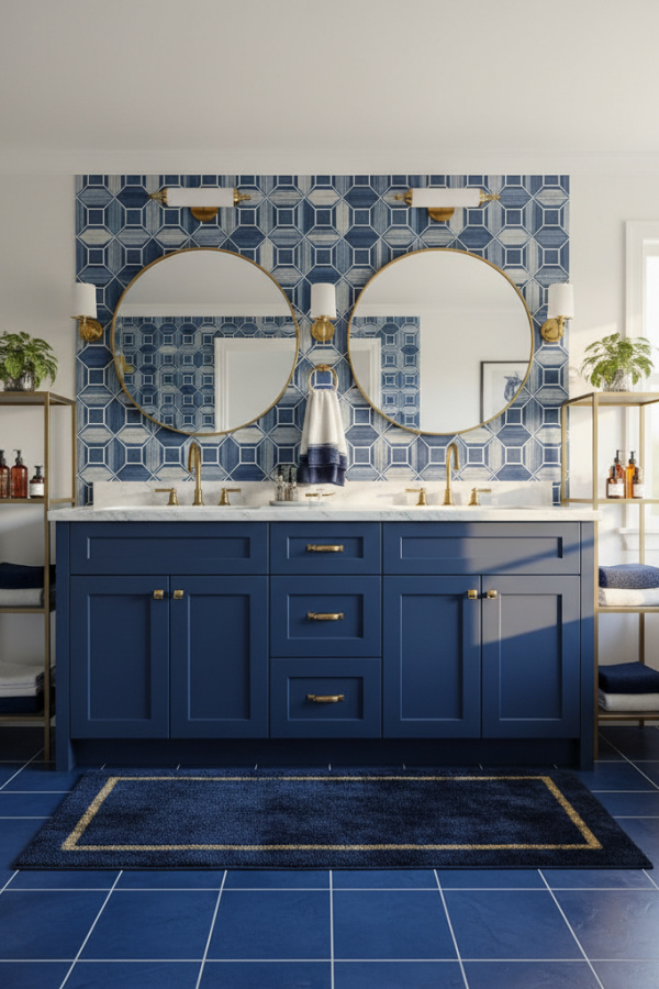 Navy Blue Color Vanity Cabinet For Bold Contemporary Bathroom Drama
