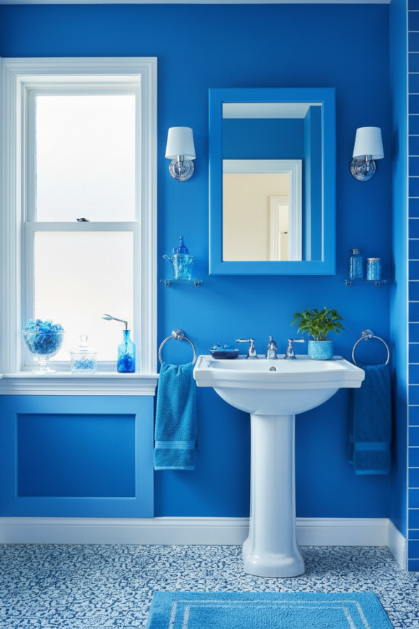 Cerulean Blue Color Framed Medicine Cabinet For Bright Modern Bathroom Flair