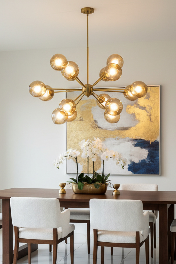 Sputnik Starburst Chandelier with Brass Arms Sputnik Starburst Chandelier with Brass Arms