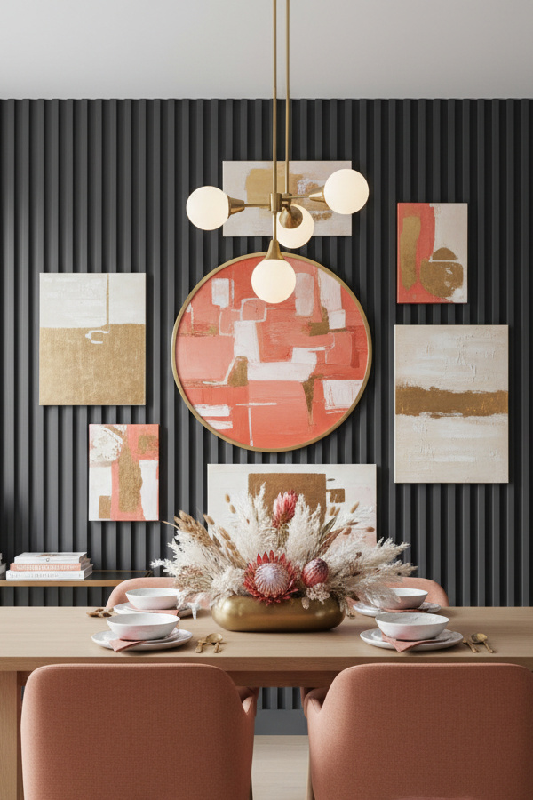 Dining Room Charcoal Gray Fluted Wall Paneling With Matte Finish