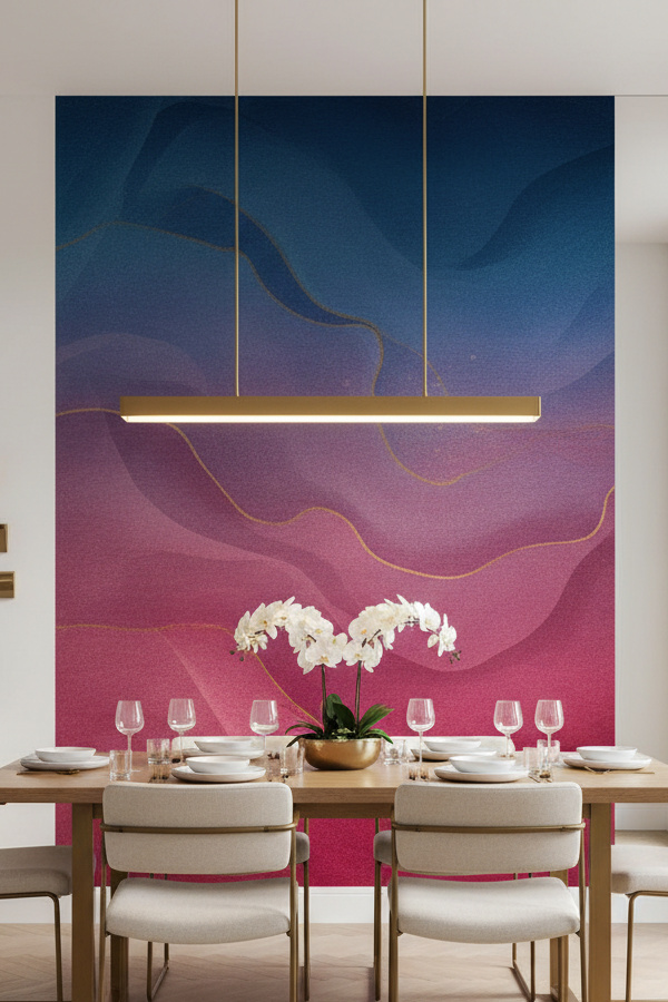 Dining Room Magenta Gradient Wallpaper Mural Behind Dining Table