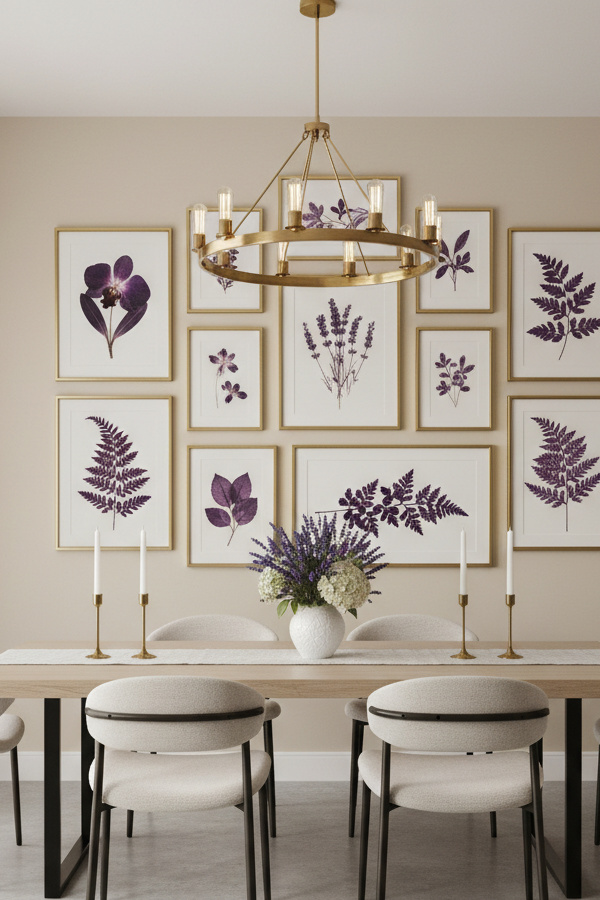 Dining Room Royal Purple Framed Pressed Botanical Art Series