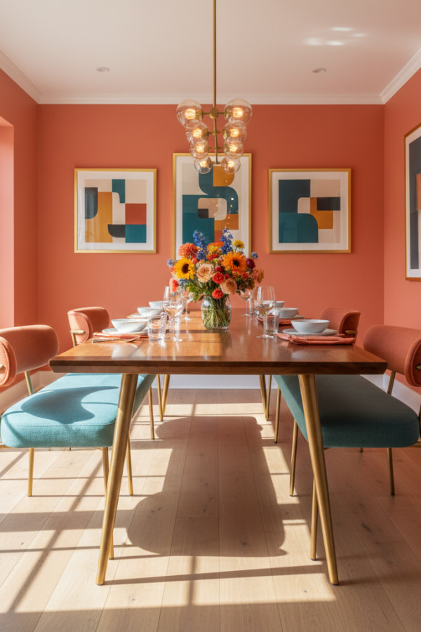 Narrow Walnut Wood Dining Table With Tapered Legs