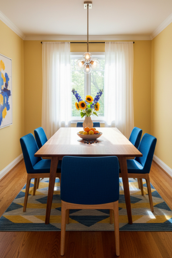 Narrow Acacia Wood Dining Table In A Bright Minimalist Space