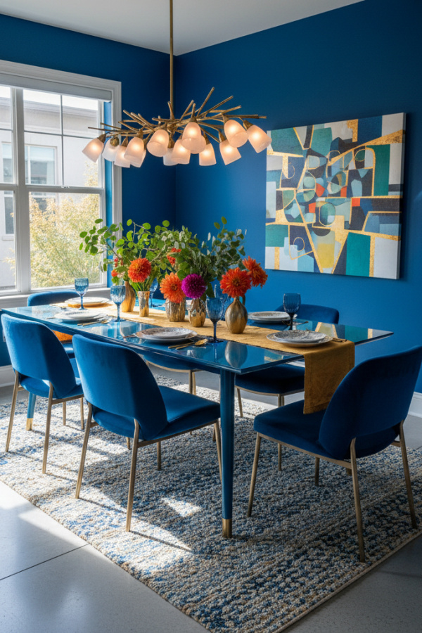 Narrow Peacock Blue Lacquer Dining Table