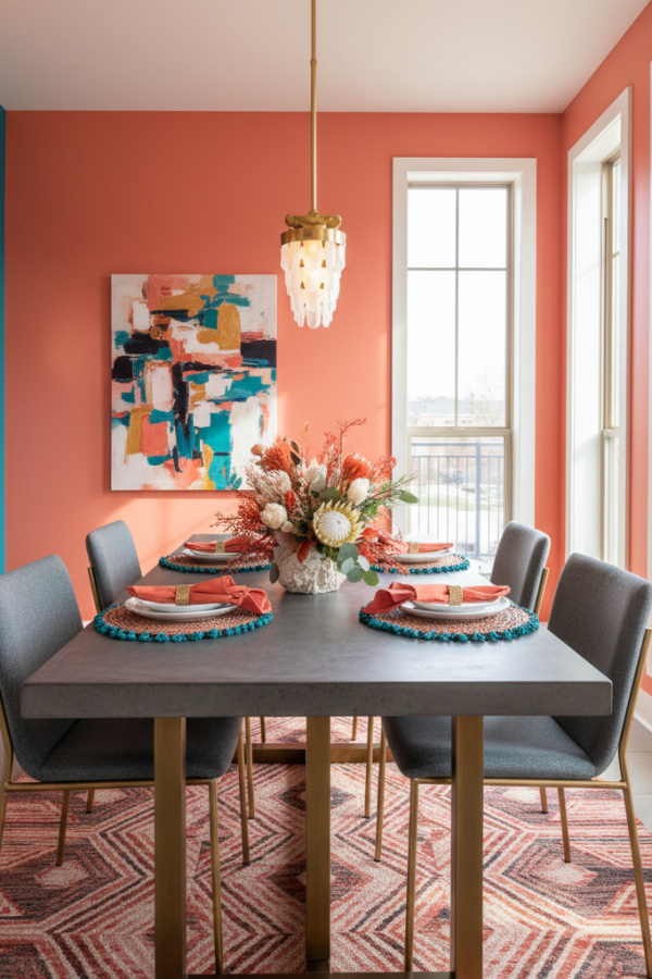 Narrow Charcoal Gray Concrete-Look Dining Table