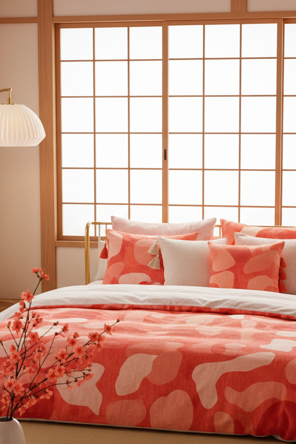 Traditional Japanese Tatami Mat Bedroom With Futon