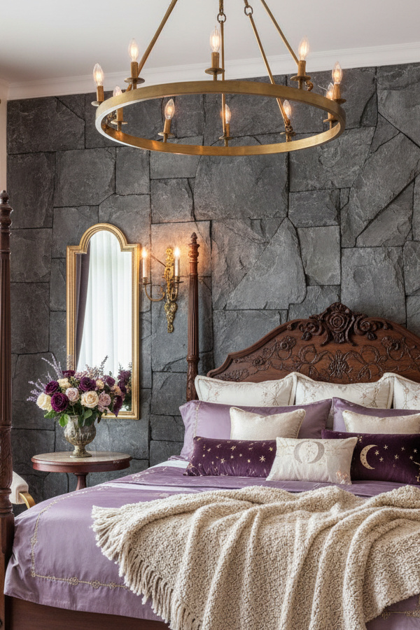 Charcoal Gray Stone-Effect Accent Wall