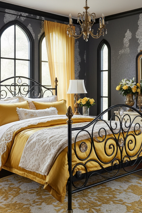 Ornate Black Wrought Iron Bed Frame