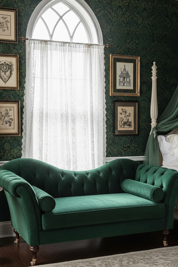 Emerald Green Velvet Chaise Lounge