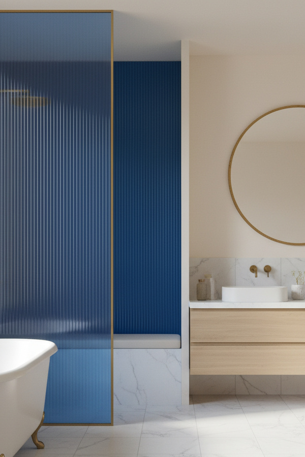 Floor-To-Ceiling Fluted Glass Shower Partition