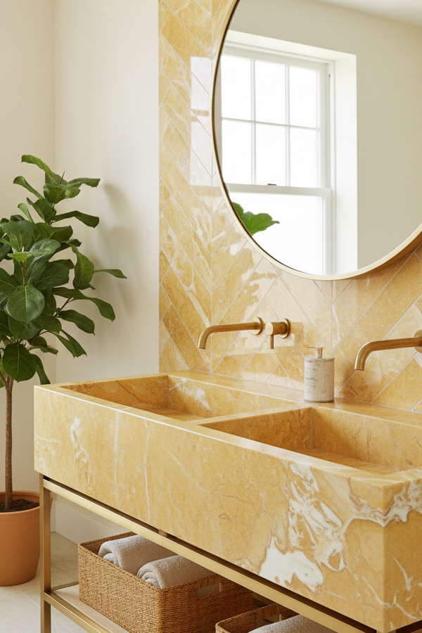 Trough-Style Double Sink In Honed Marble