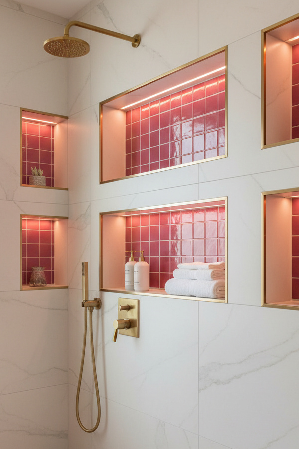 Niche Shelving With Indirect Strip Lighting In Shower