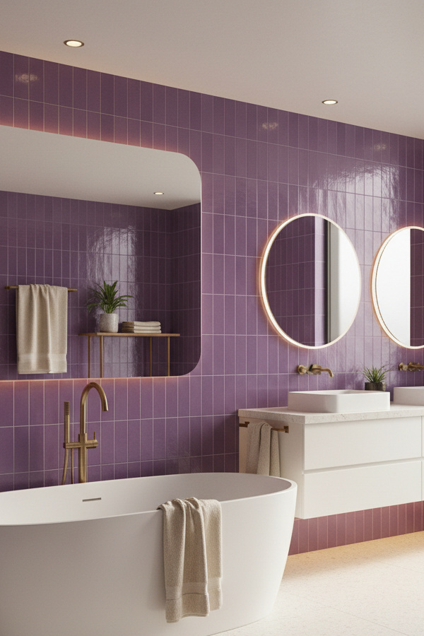 Lavender Purple Large-Format Tiles With Minimal Grout Lines