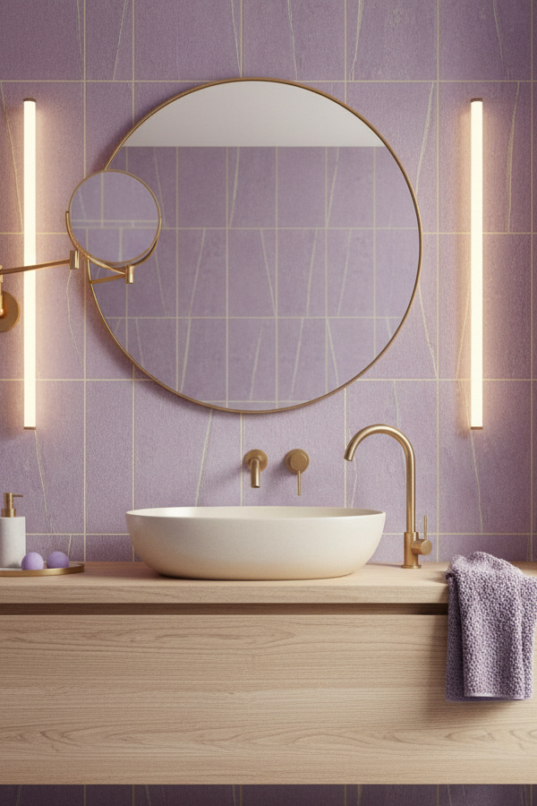 Pivoting Mirror On Articulating Arm Above Vanity