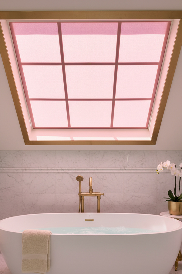 Skylight Window Above Bathtub With Motorized Shade