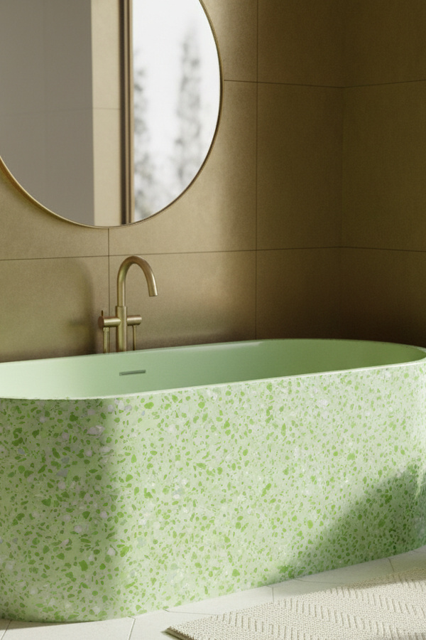 Lime Green Terrazzo Composite Bathtub With Curved Edges