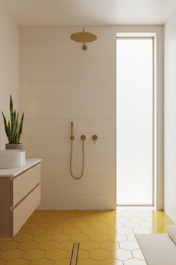 Curbless Wet Room With Linear Drain And Sloped Floor