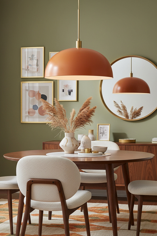 Burnt Orange Pendant Light with Dome Shade Burnt Orange Pendant Light with Dome Shade