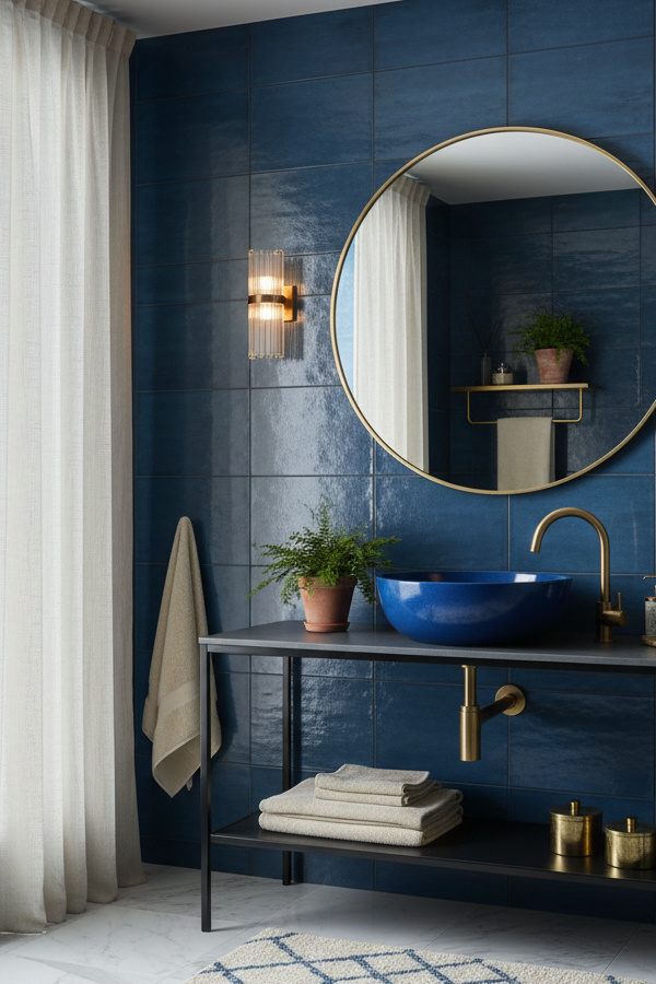 Cobalt Blue Concrete Vessel Sink On Black Console Cobalt Blue Concrete Vessel Sink On Black Console