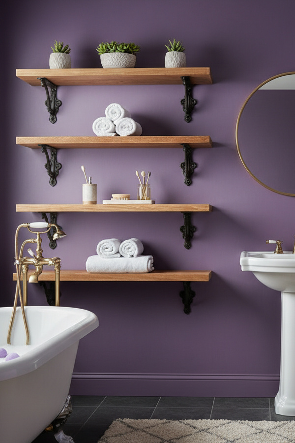 Natural Wood Floating Shelves With Iron Brackets Natural Wood Floating Shelves With Iron Brackets