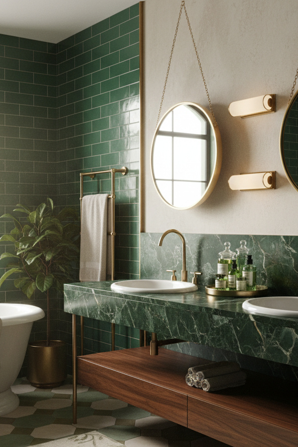 Forest Green Marble Countertop With Gold Veining Forest Green Marble Countertop With Gold Veining