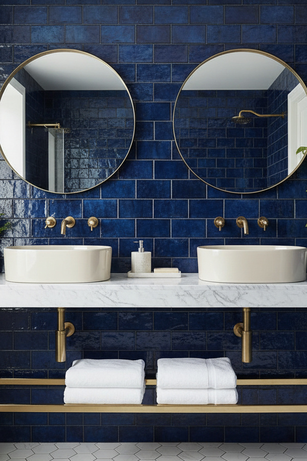 Midnight Navy Zellige Tile Backsplash With Dark Grout Midnight Navy Zellige Tile Backsplash With Dark Grout