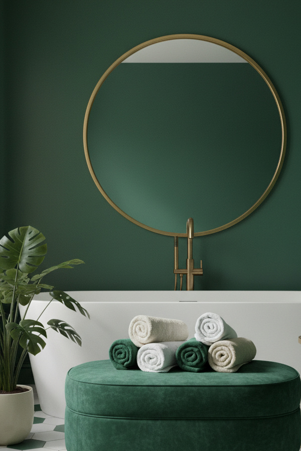 Emerald Green Velvet Ottoman For Towel Storage Emerald Green Velvet Ottoman For Towel Storage