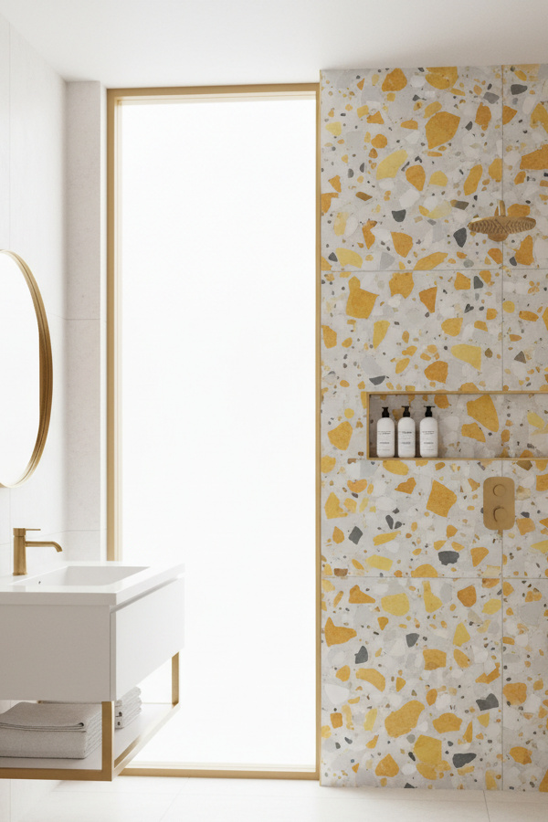 Terrazzo Tile Accent Panel Shower Room Design