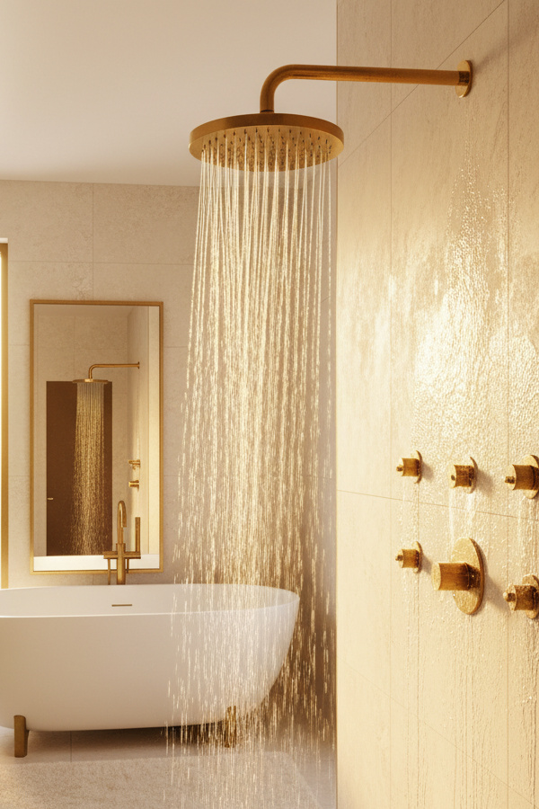 Shower Room Design With Rainfall Head And Body Jets