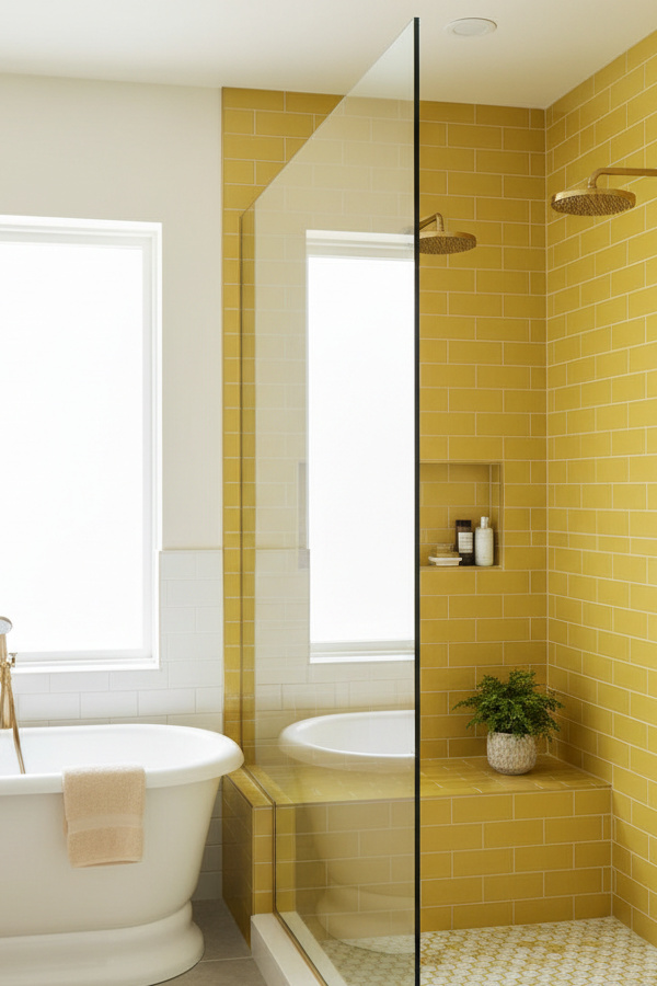 Built-In Bench And Niche Shower Room Design